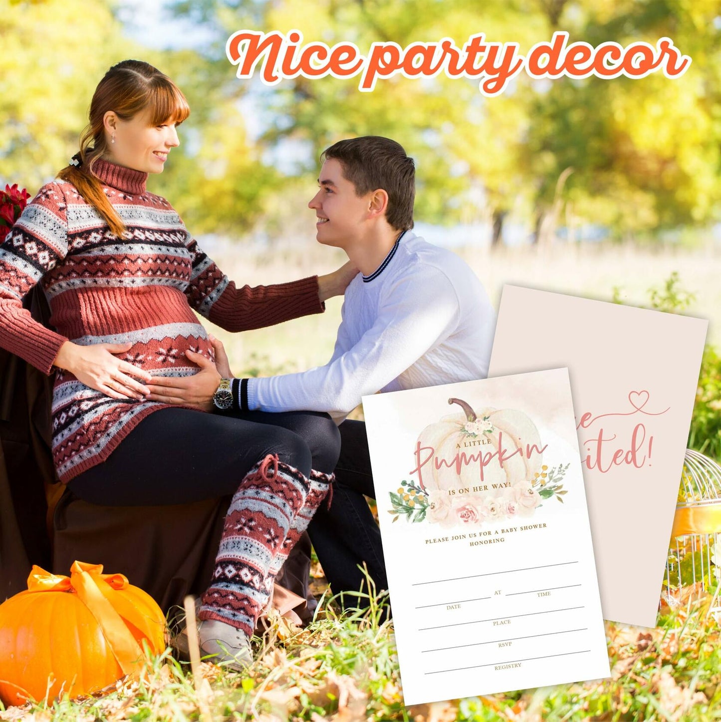 A Sweet Pumpkin Baby Shower Invitations Set of 25 Boho Pumpkin Girl Invites