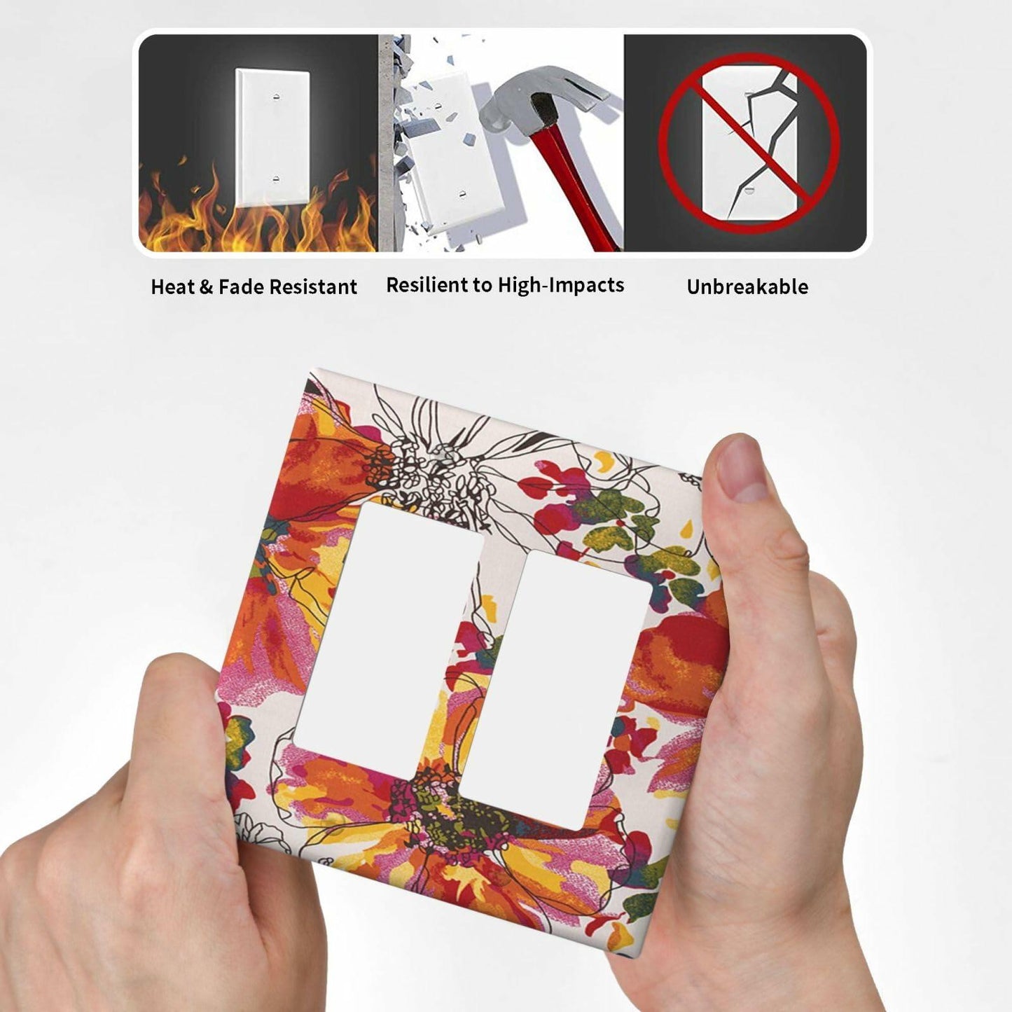 Xuejiaku 2 Gang Watercolor Flowers Wall Plate Double Rocker Switch Cover