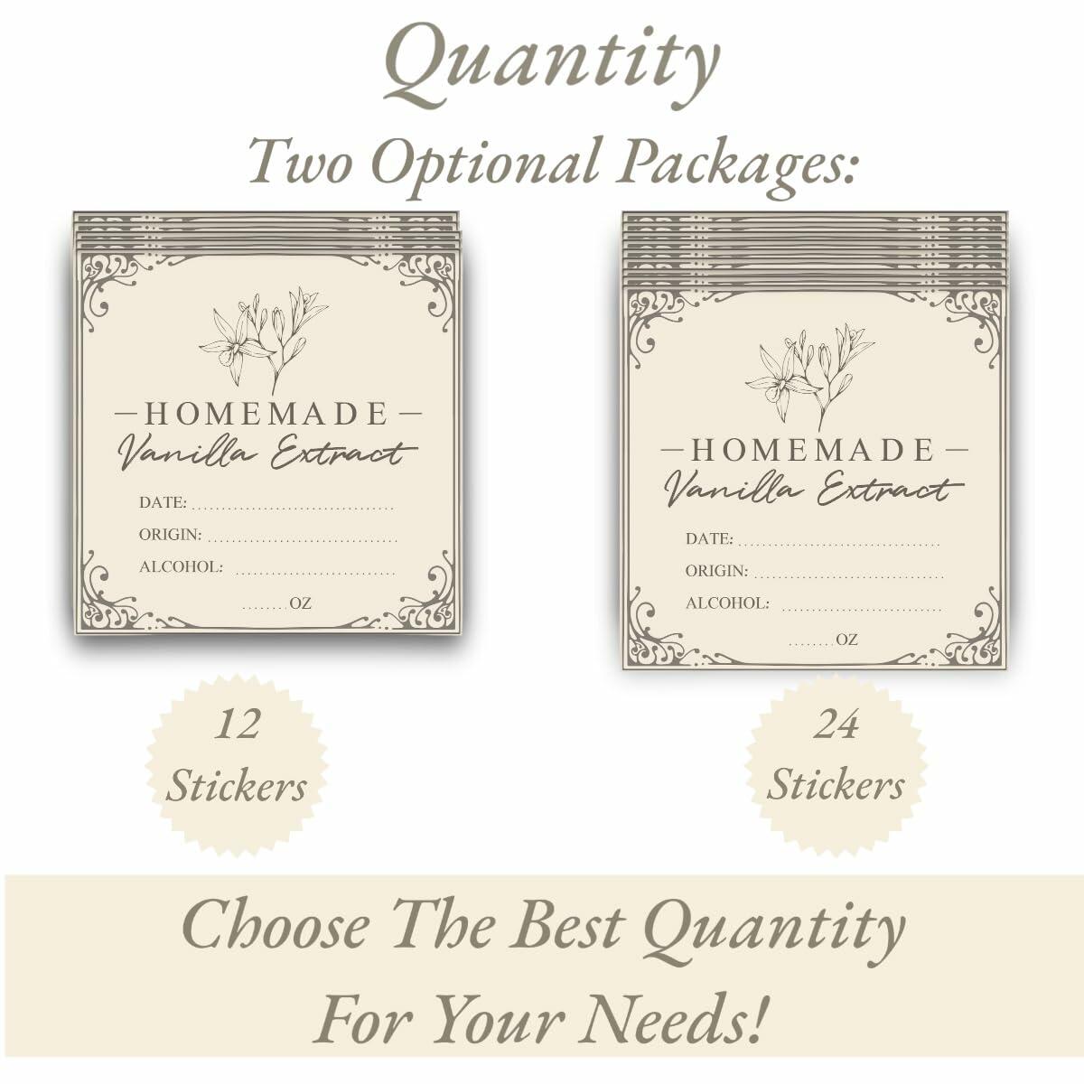 Vanilla Extract Labels 2x2in Square Stickers 12 Pcs for Bottles