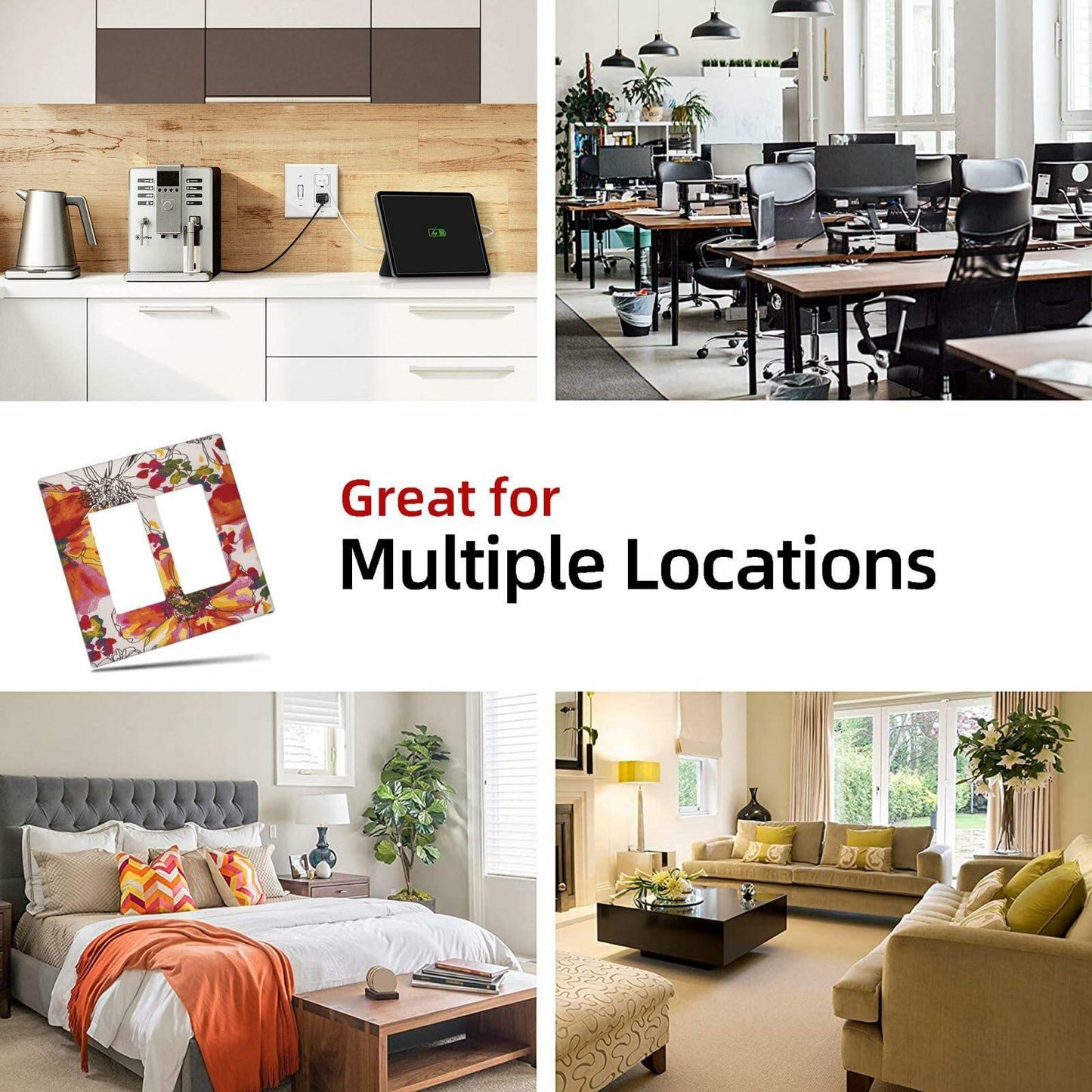 Xuejiaku 2 Gang Watercolor Flowers Wall Plate Double Rocker Switch Cover