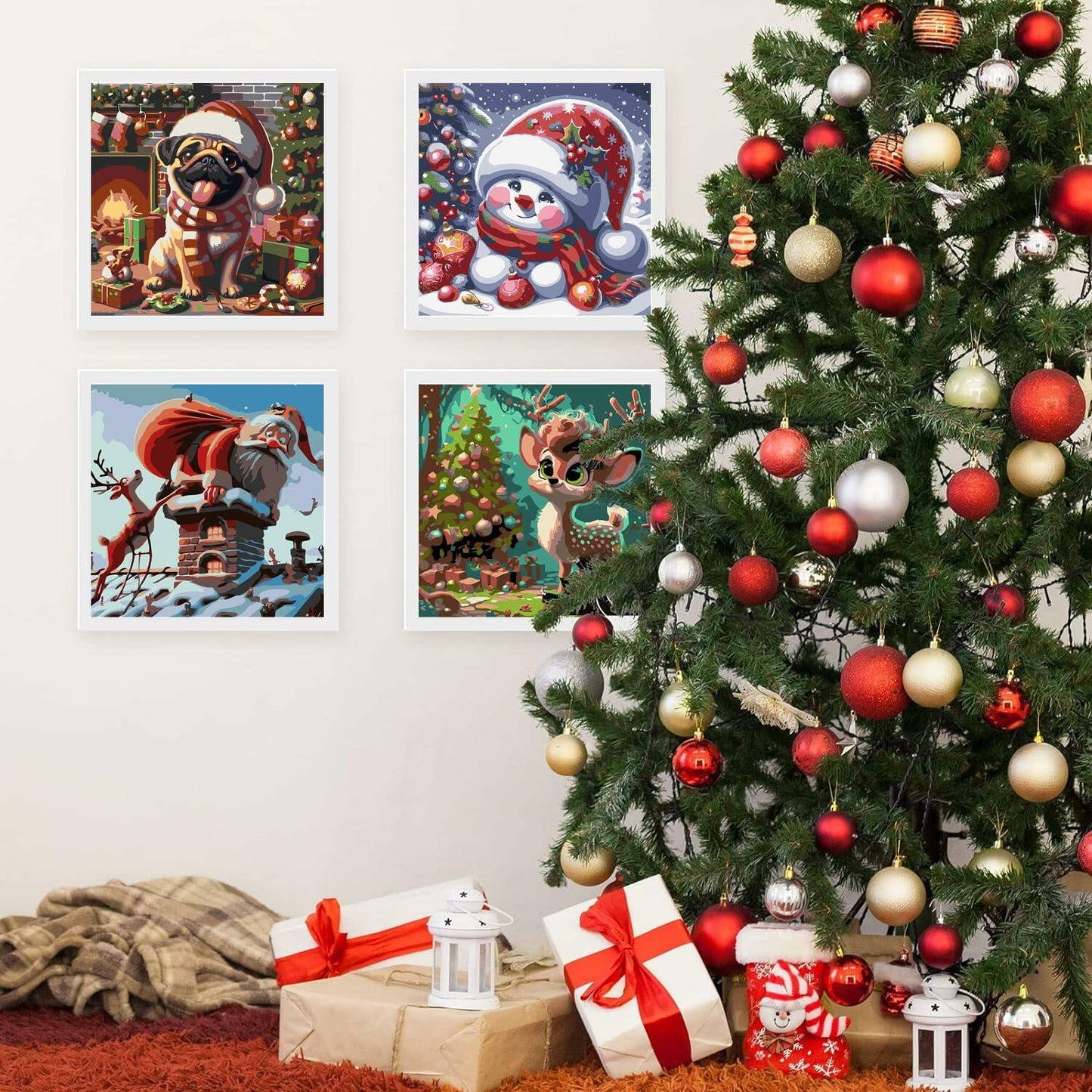 igoodom 4 Pack Kids Christmas Paint by Number Acrylic Canvas 8x8in