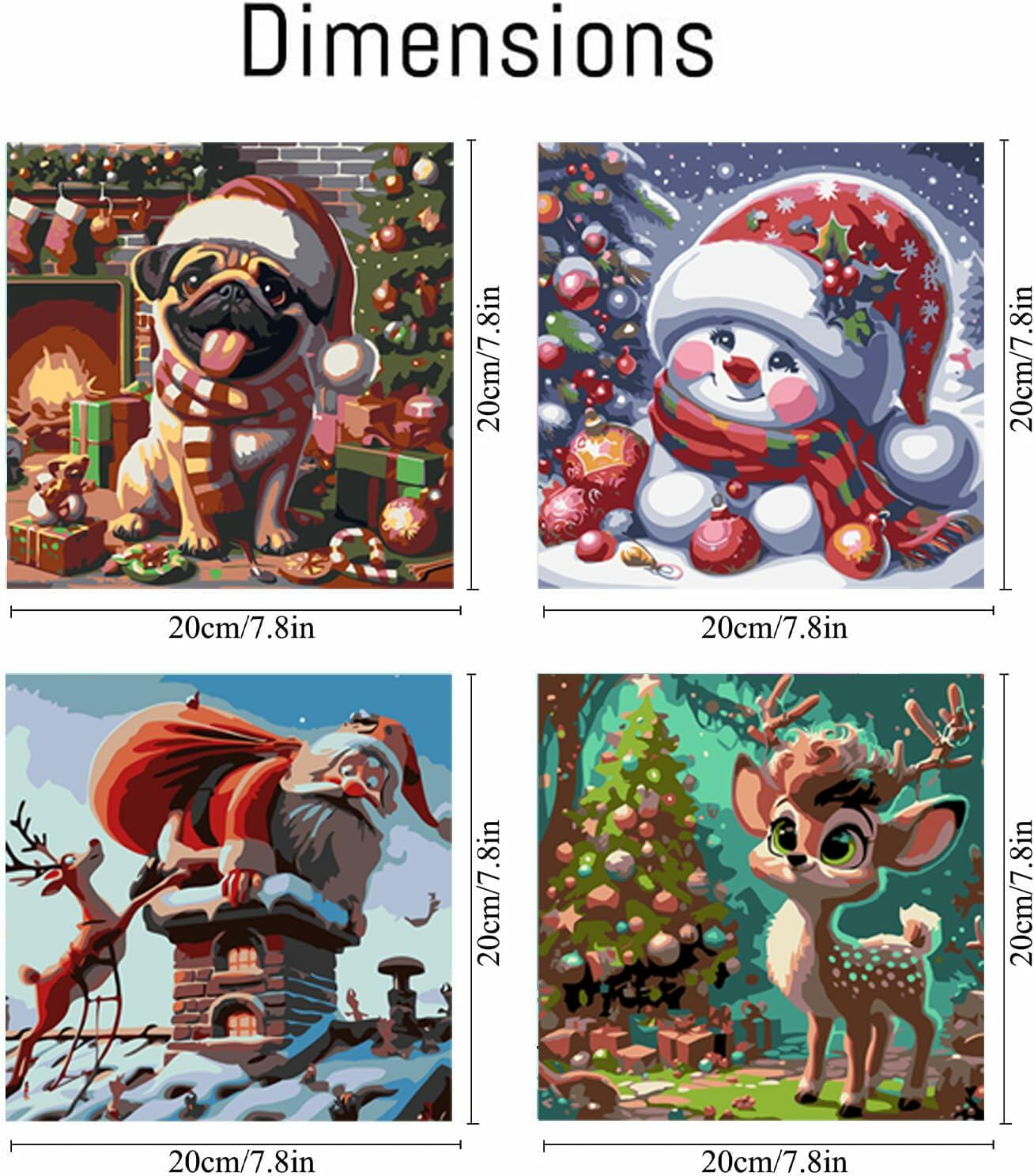 igoodom 4 Pack Kids Christmas Paint by Number Acrylic Canvas 8x8in