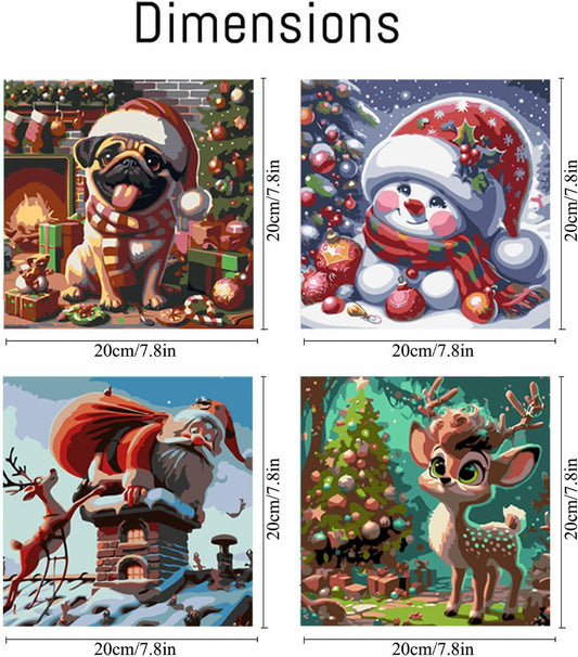 igoodom 4 Pack Kids Christmas Paint by Number Acrylic Canvas 8x8in