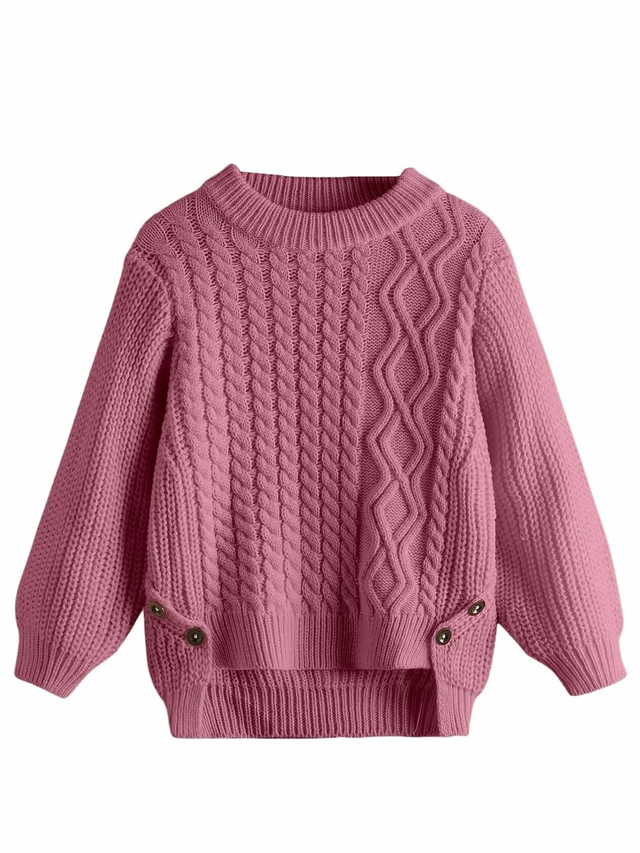 RoseSeek Toddler Girls Cable Knit Button Sweater Crewneck Pink Size 5T