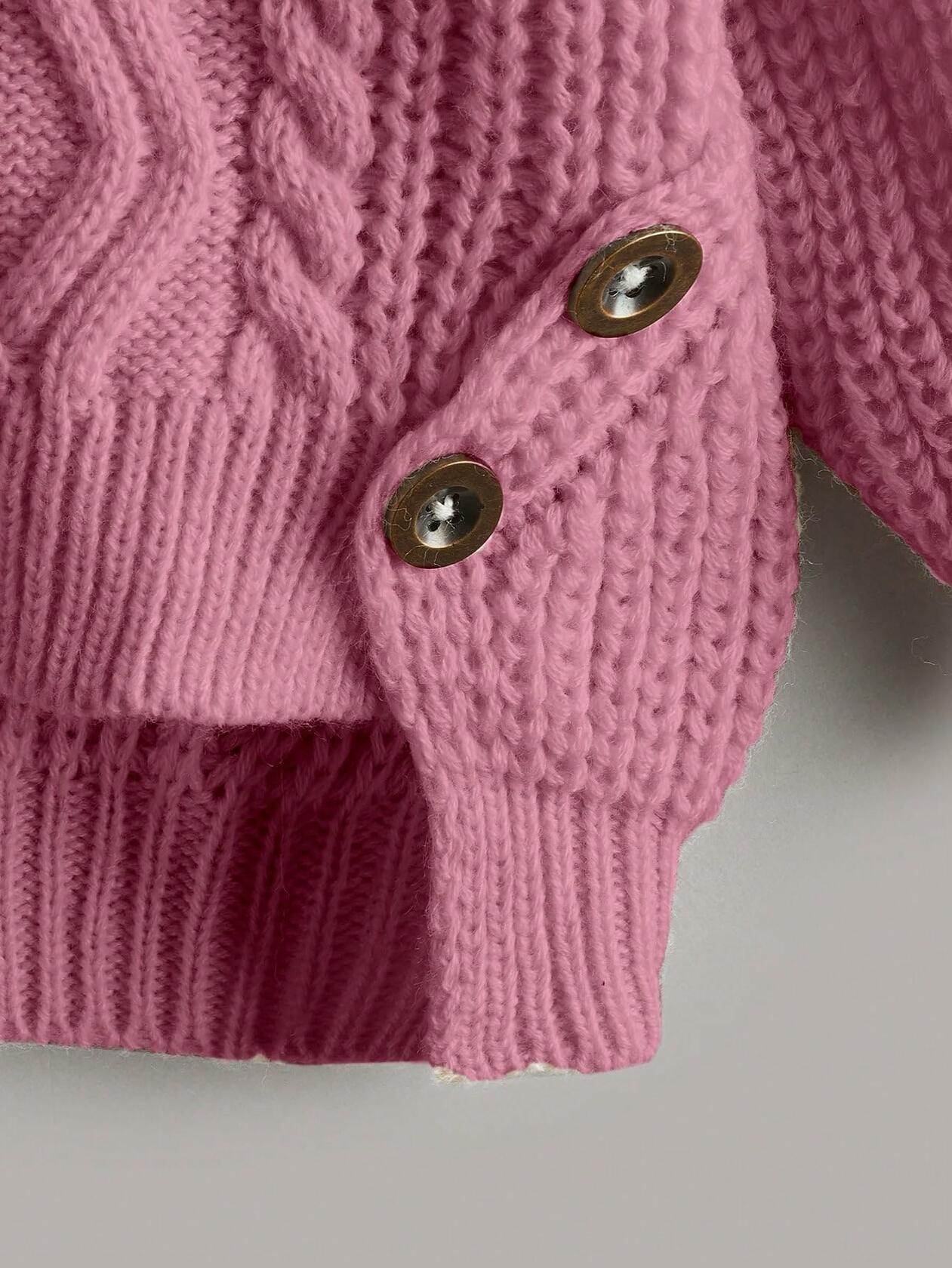 RoseSeek Toddler Girls Cable Knit Button Sweater Crewneck Pink Size 5T