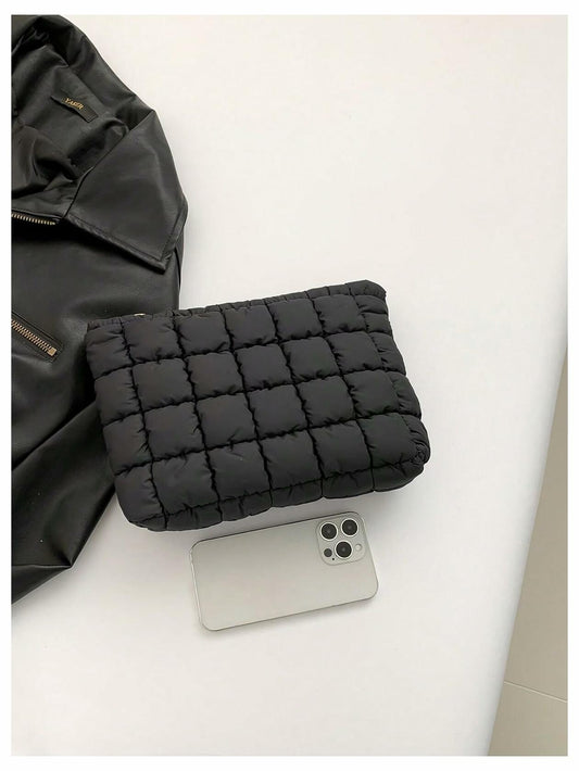 Verdusa Women's Puffy Quilted Makeup Bag Cosmetic Clutch Black One-Size