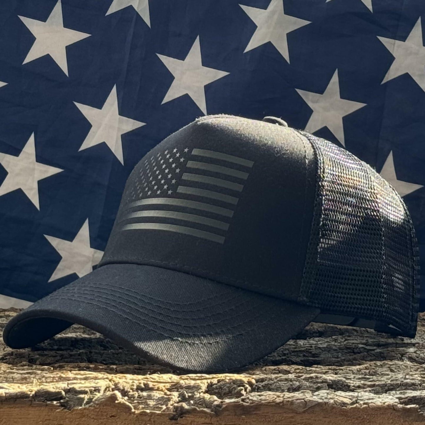 QYJ American Flag 3D Embossed Trucker Hat Mesh Snapback Adjustable