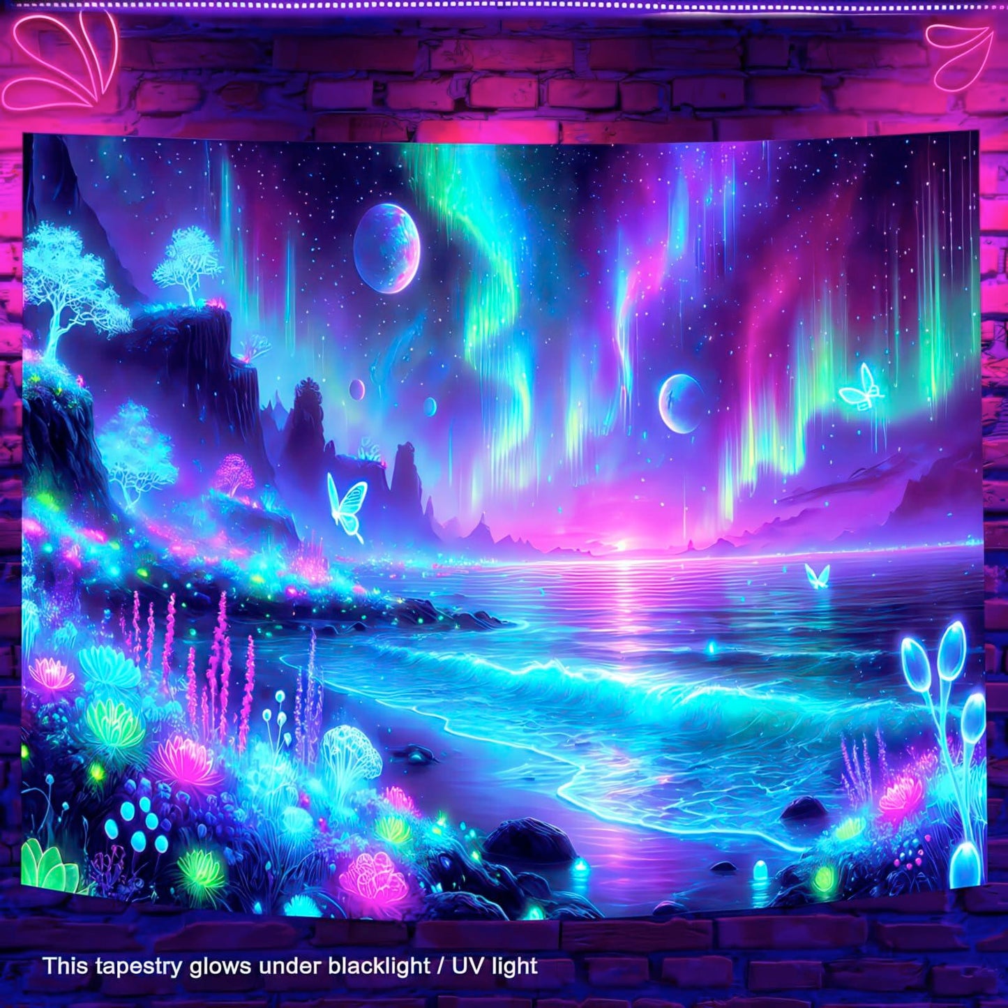 BlissYard Blacklight Fantasy Forest UV Reactive Tapestry 51x78 Inch