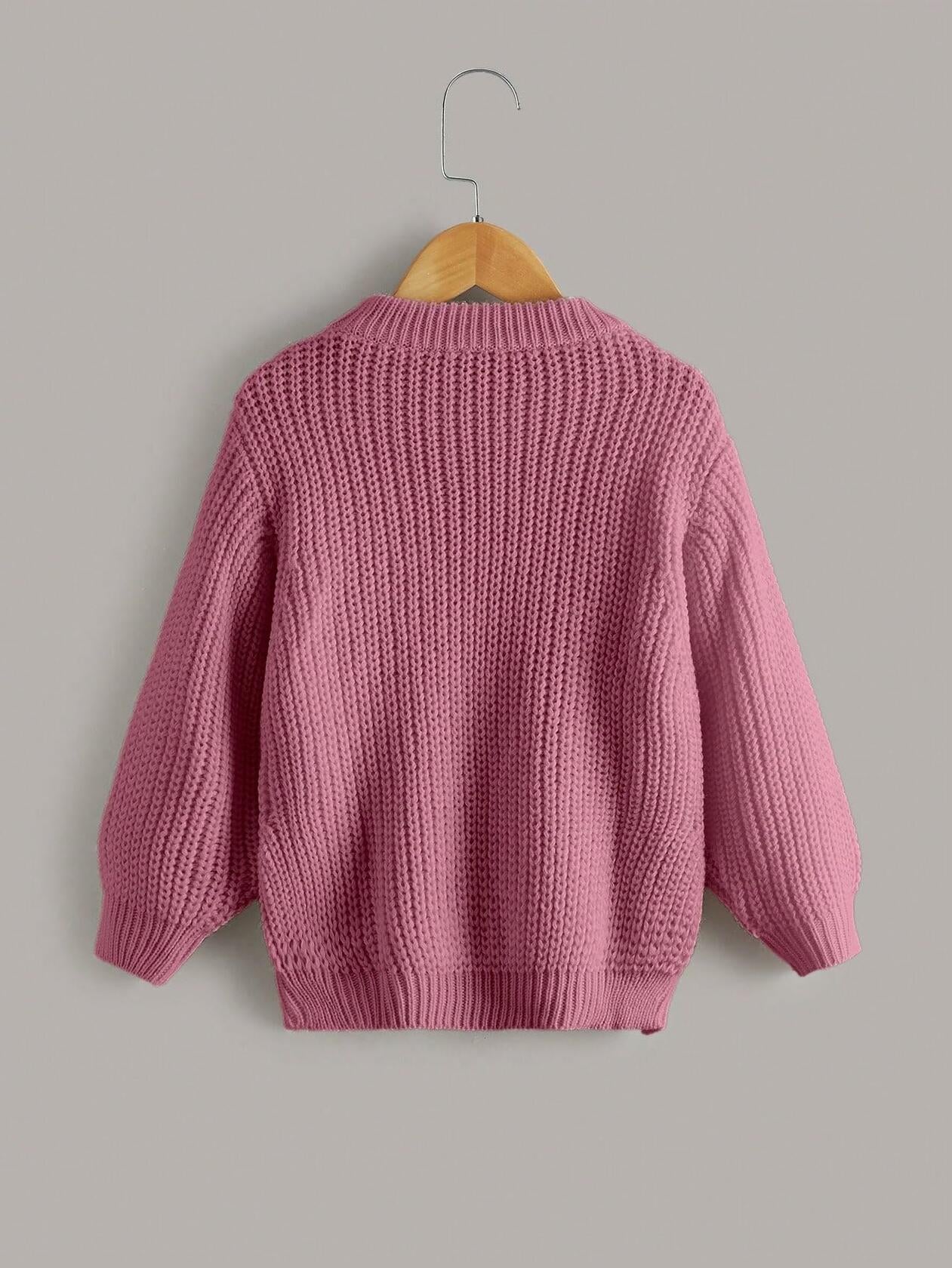 RoseSeek Toddler Girls Cable Knit Button Sweater Crewneck Pink Size 5T