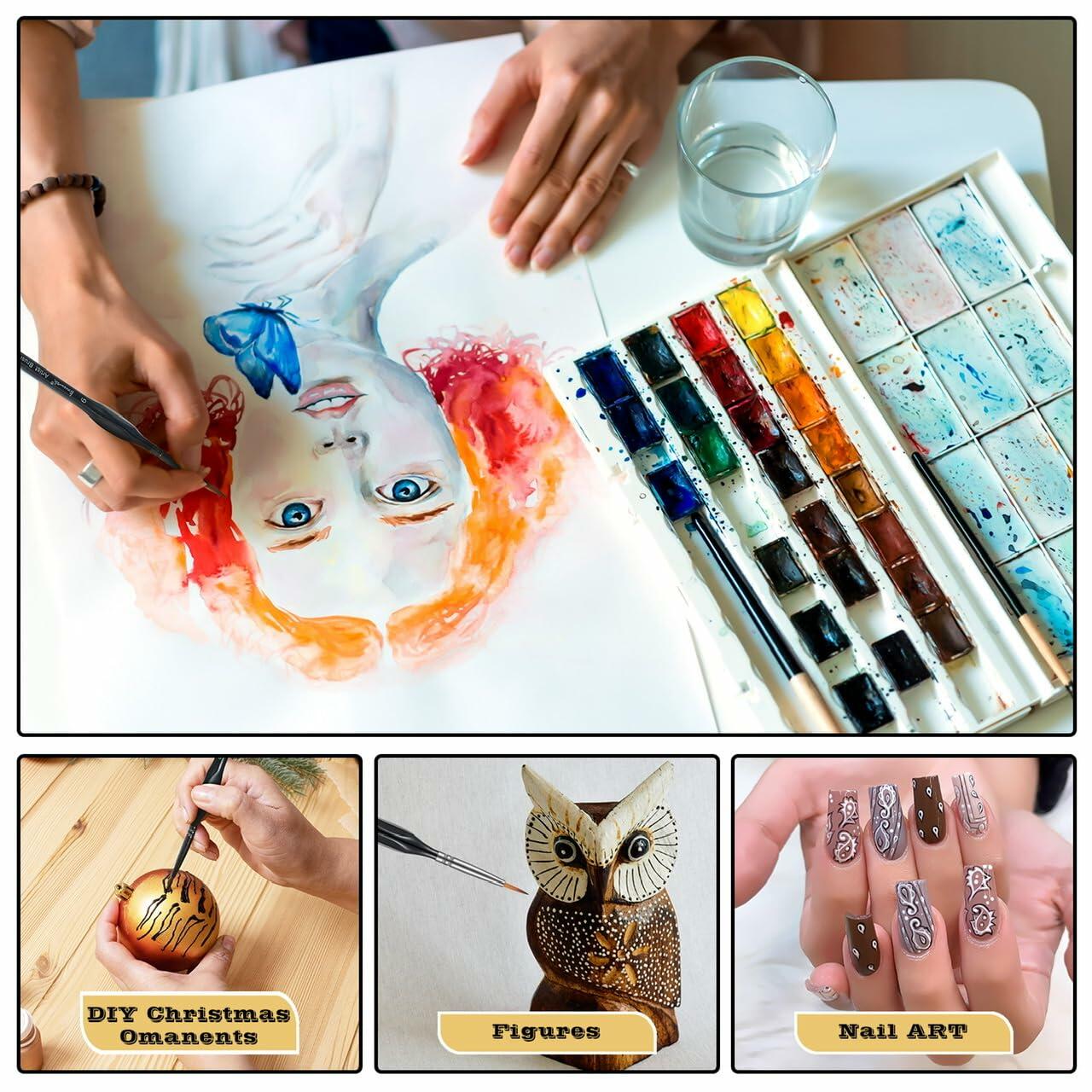 Brusarth 16pcs Mini Detail Paint Brushes Set for Acrylics Oils Watercolors