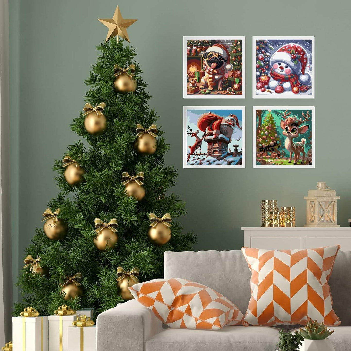 igoodom 4 Pack Kids Christmas Paint by Number Acrylic Canvas 8x8in