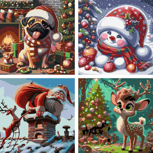 igoodom 4 Pack Kids Christmas Paint by Number Acrylic Canvas 8x8in