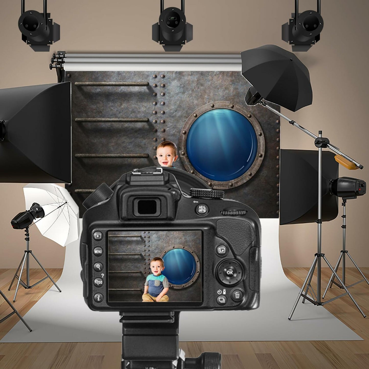 Baocicco Underwater World Photography Backdrop 5x4ft Cartoon Submarine