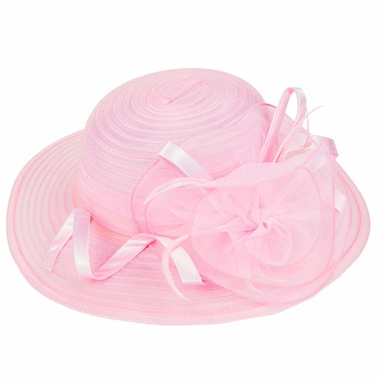Women Organza Bowler Kentucky Derby Fascinator Hat Pink Bridal Wedding