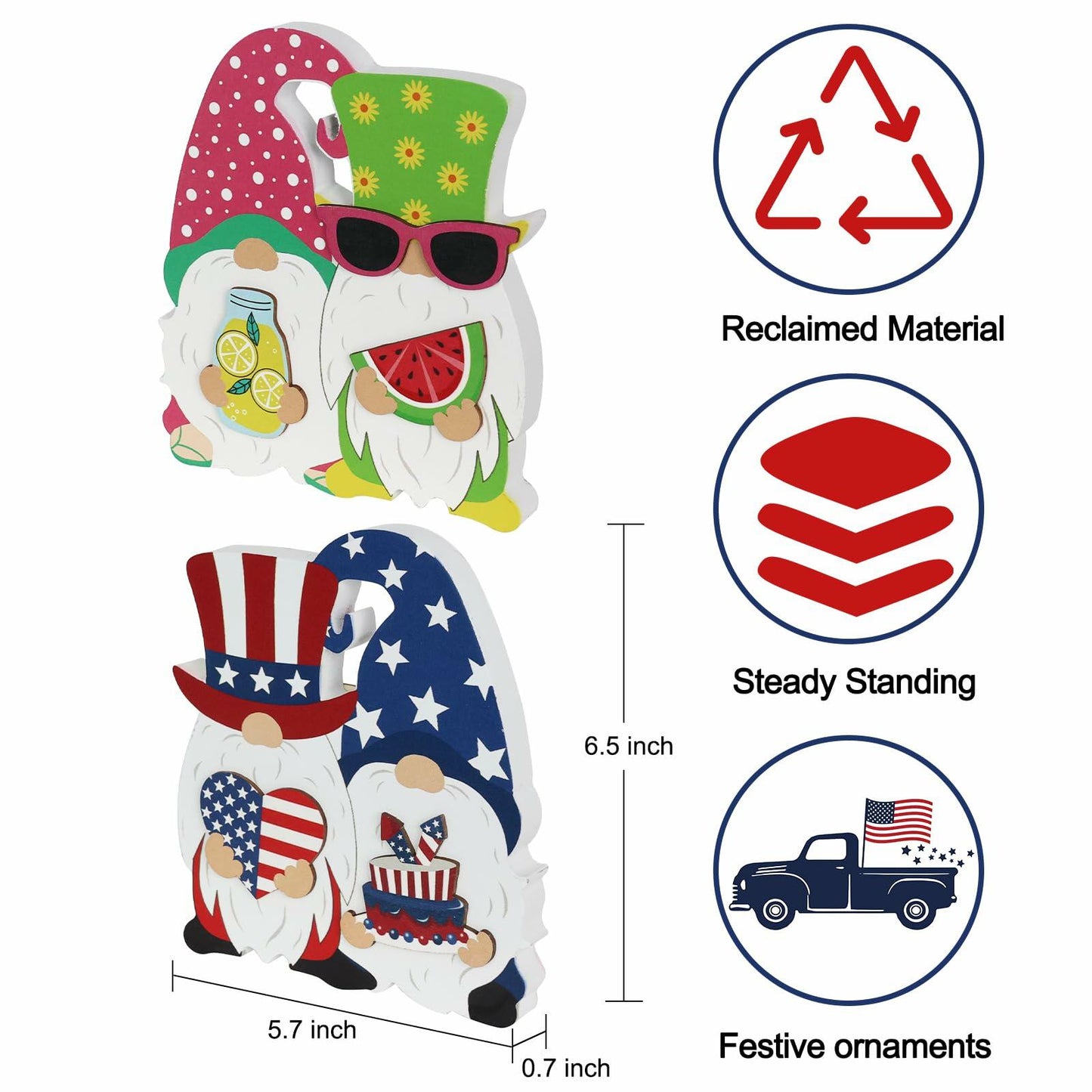 DECSPAS 4th of July Double Sided Wooden Tiered Tray Red White Blue Decor