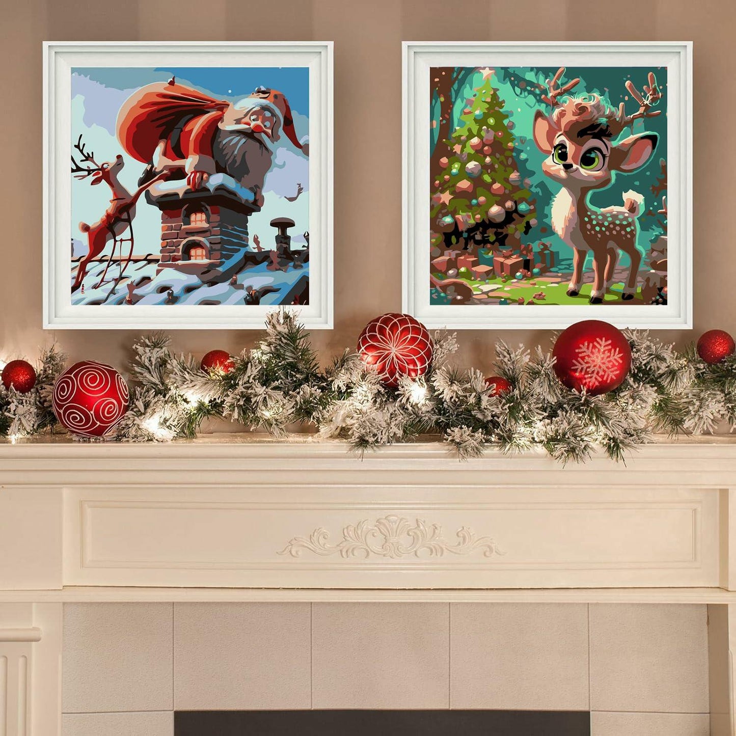 igoodom 4 Pack Kids Christmas Paint by Number Acrylic Canvas 8x8in