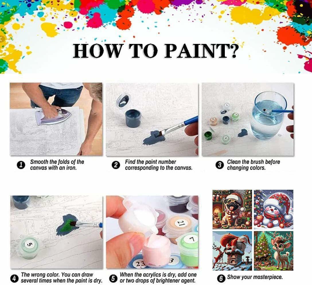 igoodom 4 Pack Kids Christmas Paint by Number Acrylic Canvas 8x8in