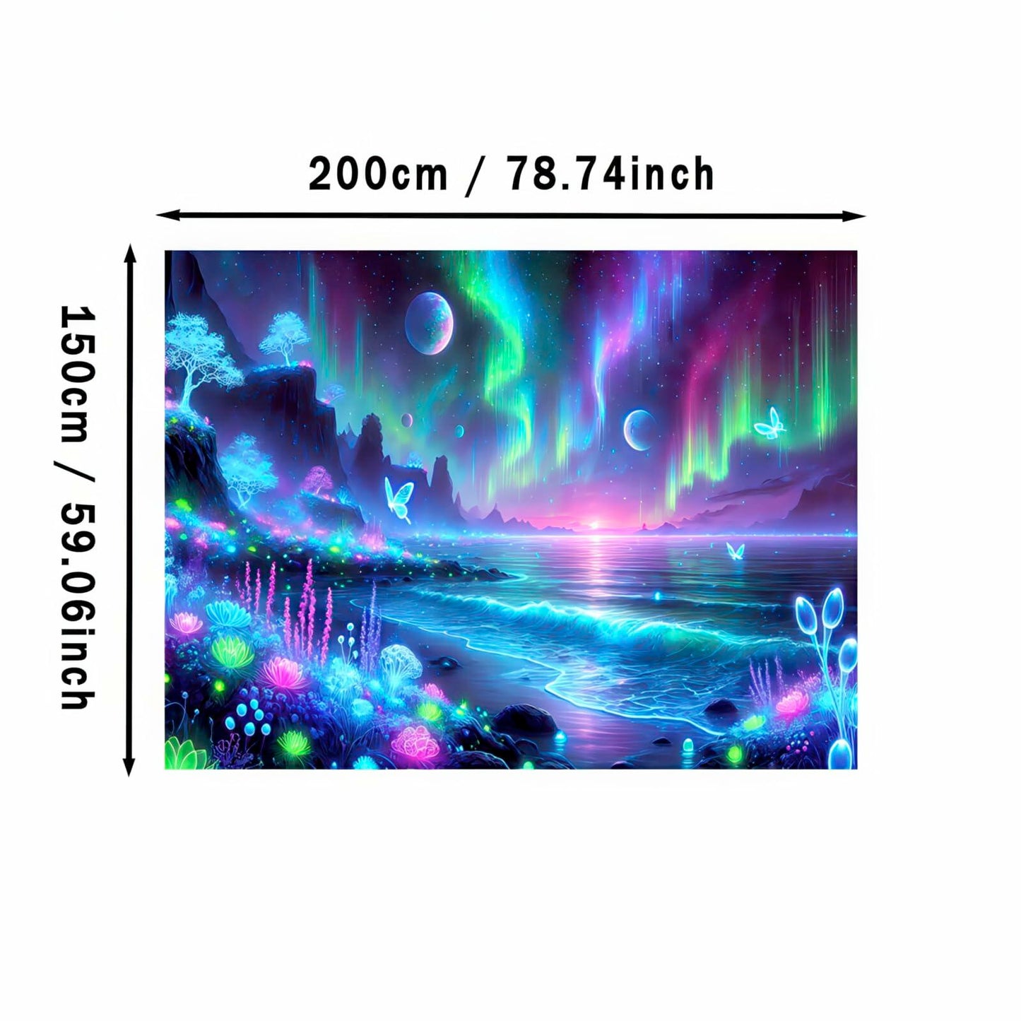 BlissYard Blacklight Fantasy Forest UV Reactive Tapestry 51x78 Inch