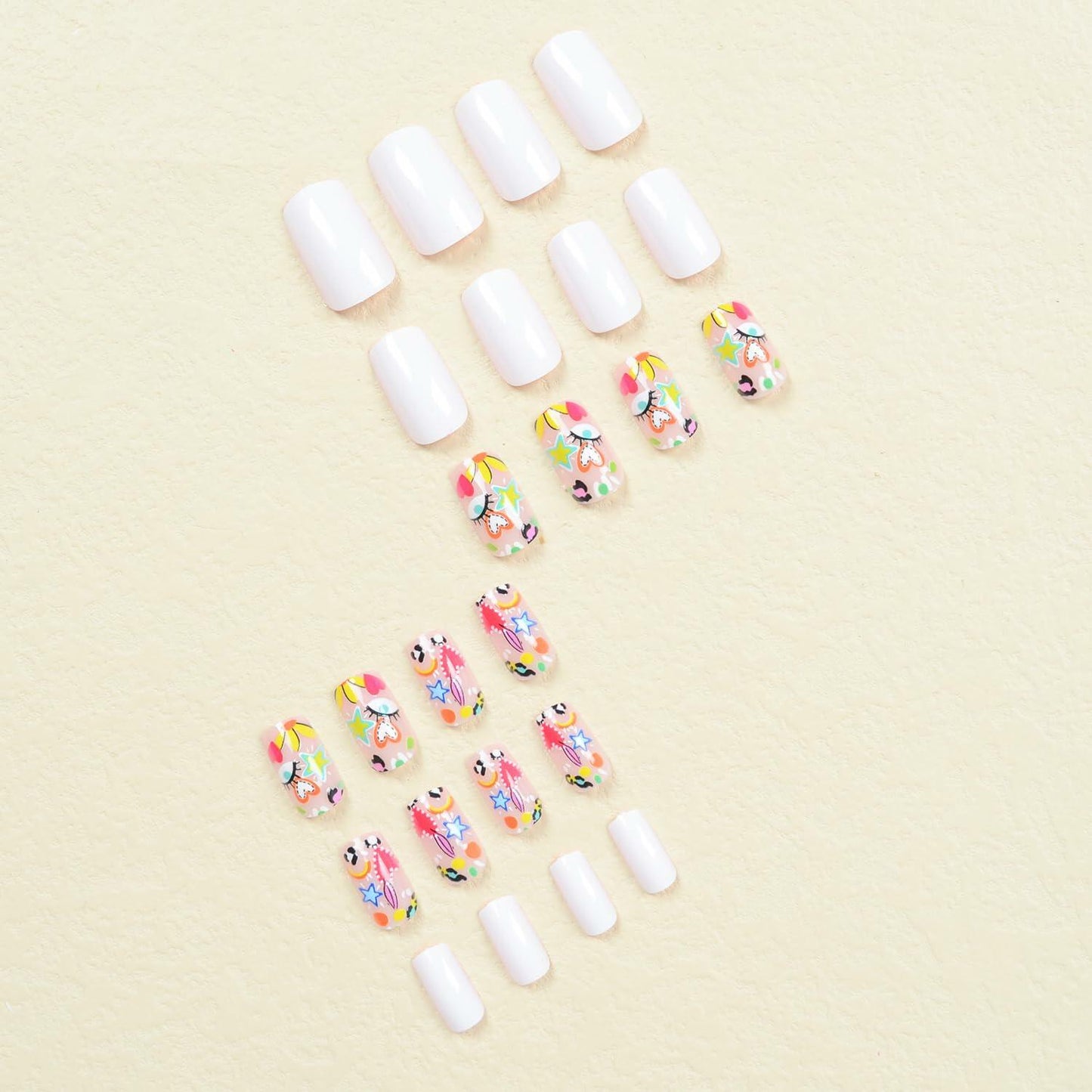 Medium Press On Nails Short Almond Floral Nude Pink Smiling Daisy 24 Pcs