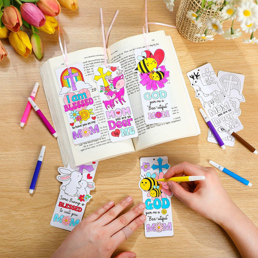 Dunzoom 200 Pcs Mother's Day Christian Coloring Bookmarks Bulk DIY