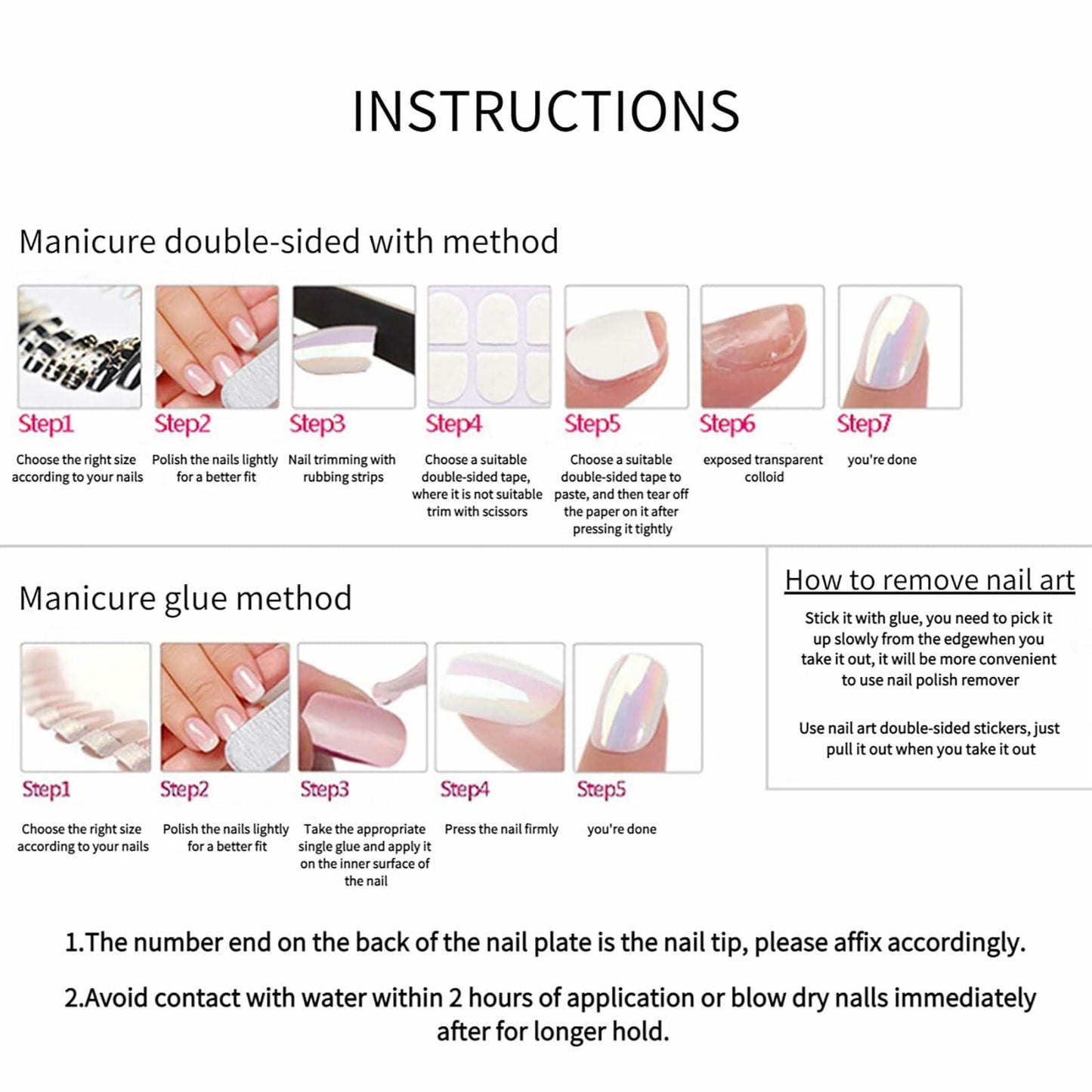 RTKHFZE French Tip Pink Long Square Press On Nails 24pcs Flower Rhinestones