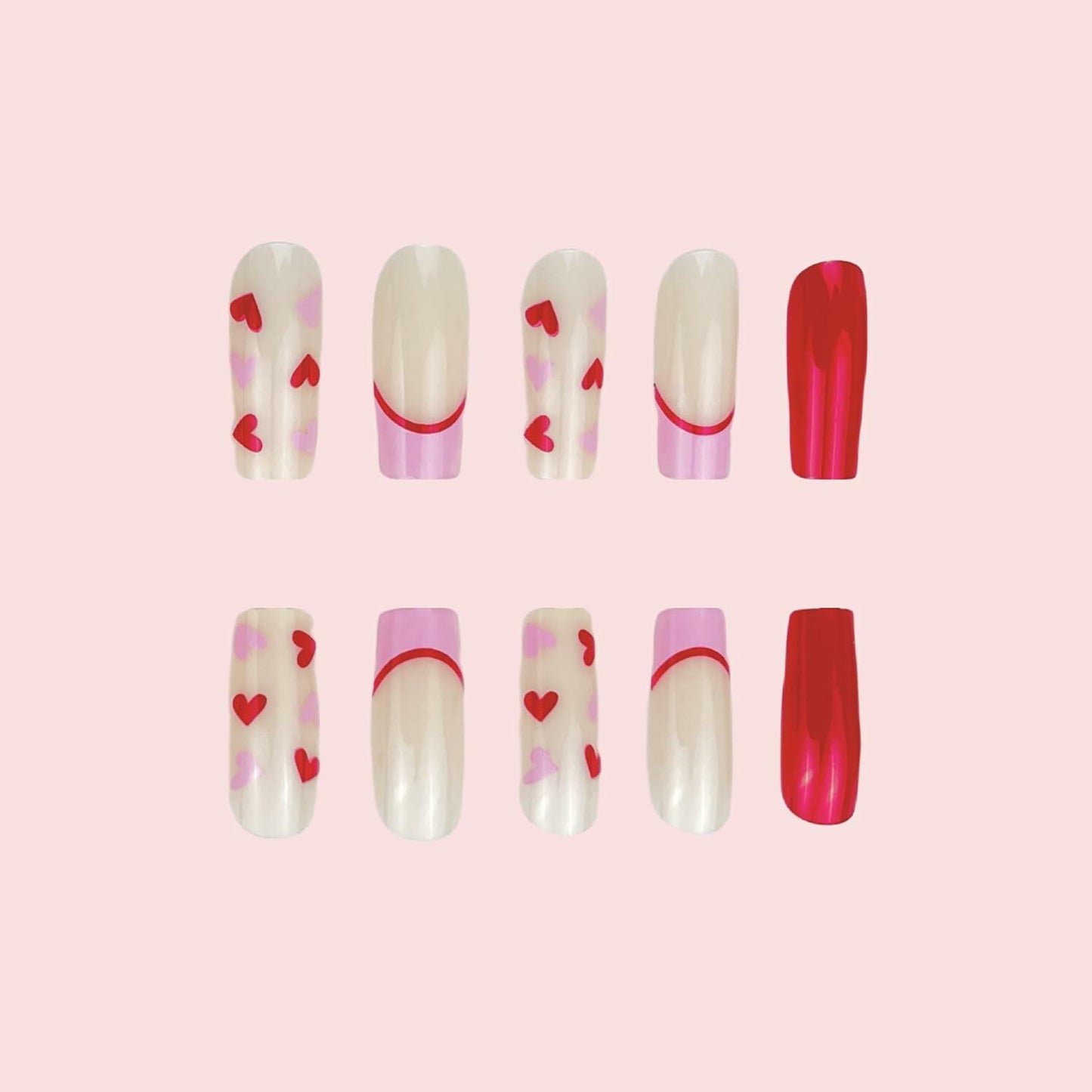RIICFDD Heart Press On Nails Medium Square Glossy French Tip 72Pcs