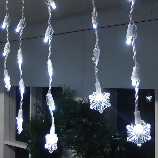 Brite Star Snowflake Icicle Light Set 60 Lights Pure White LED Christmas