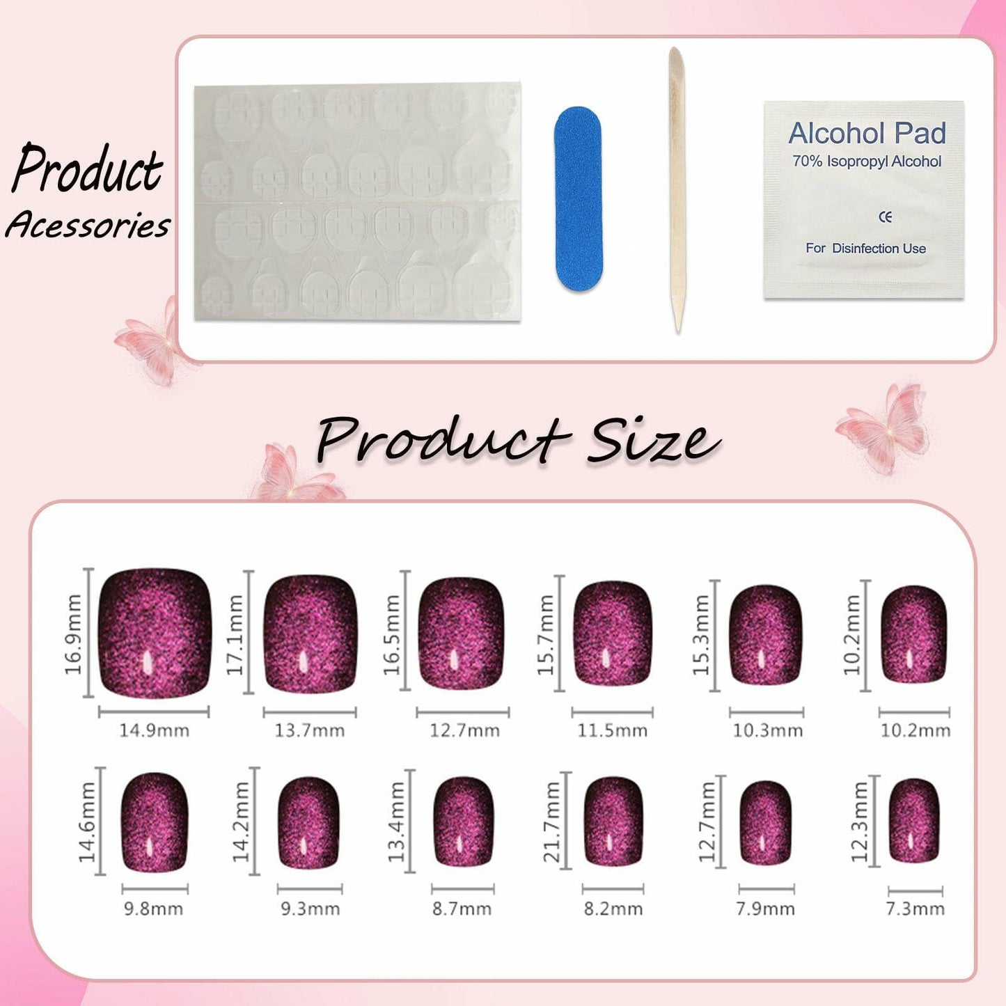 Purple Press On Nails Short Square Acrylic Cat Eye Color Changing 24 Pcs