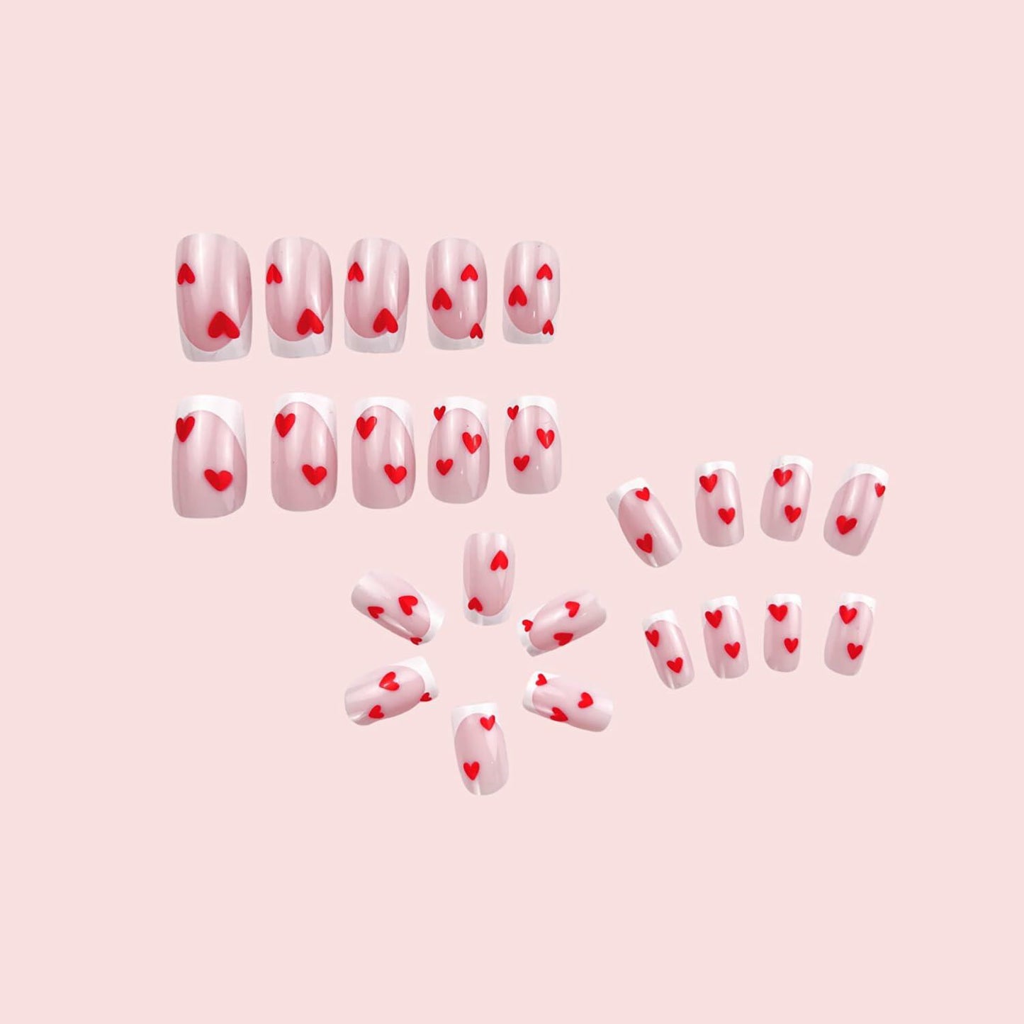 RIICFDD Heart Press On Nails Medium Square Glossy French Tip 72Pcs