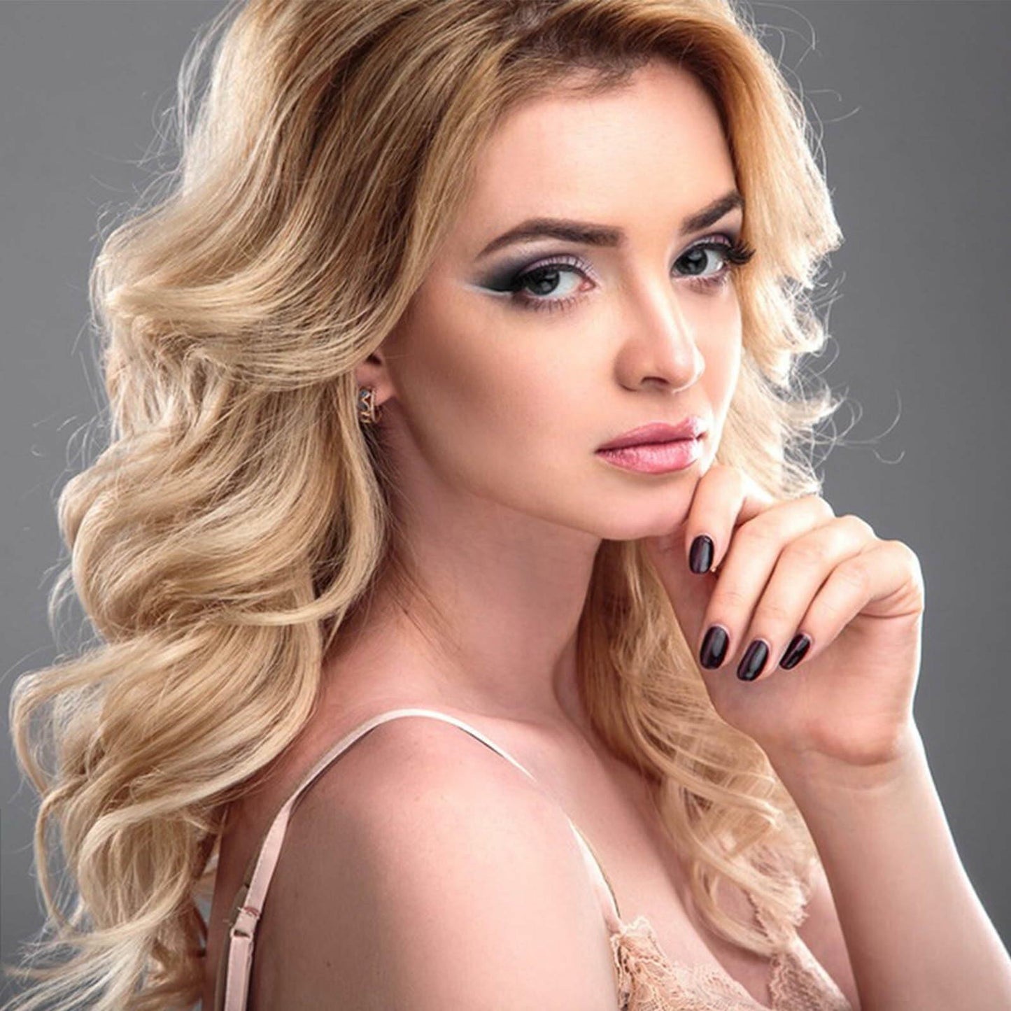 RTKHFZE French Tip Pink Long Square Press On Nails 24pcs Flower Rhinestones