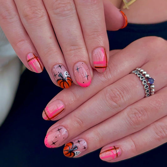 24 Pcs Black Short Square Press On Nails Skull Flower Halloween Full Cover