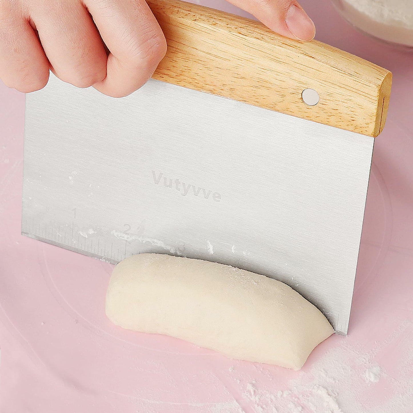Vutyvve Dough Scraper Set, Wooden Handle Stainless Steel + 2 Plastic, 3 Pc