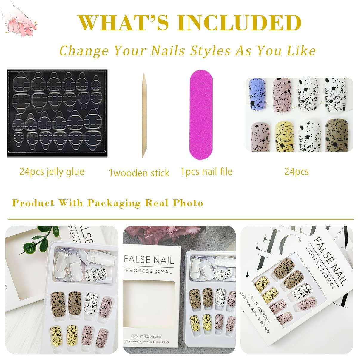 24Pcs Easter Acrylic Press On Nails Medium Daisy Floral Square False Nails