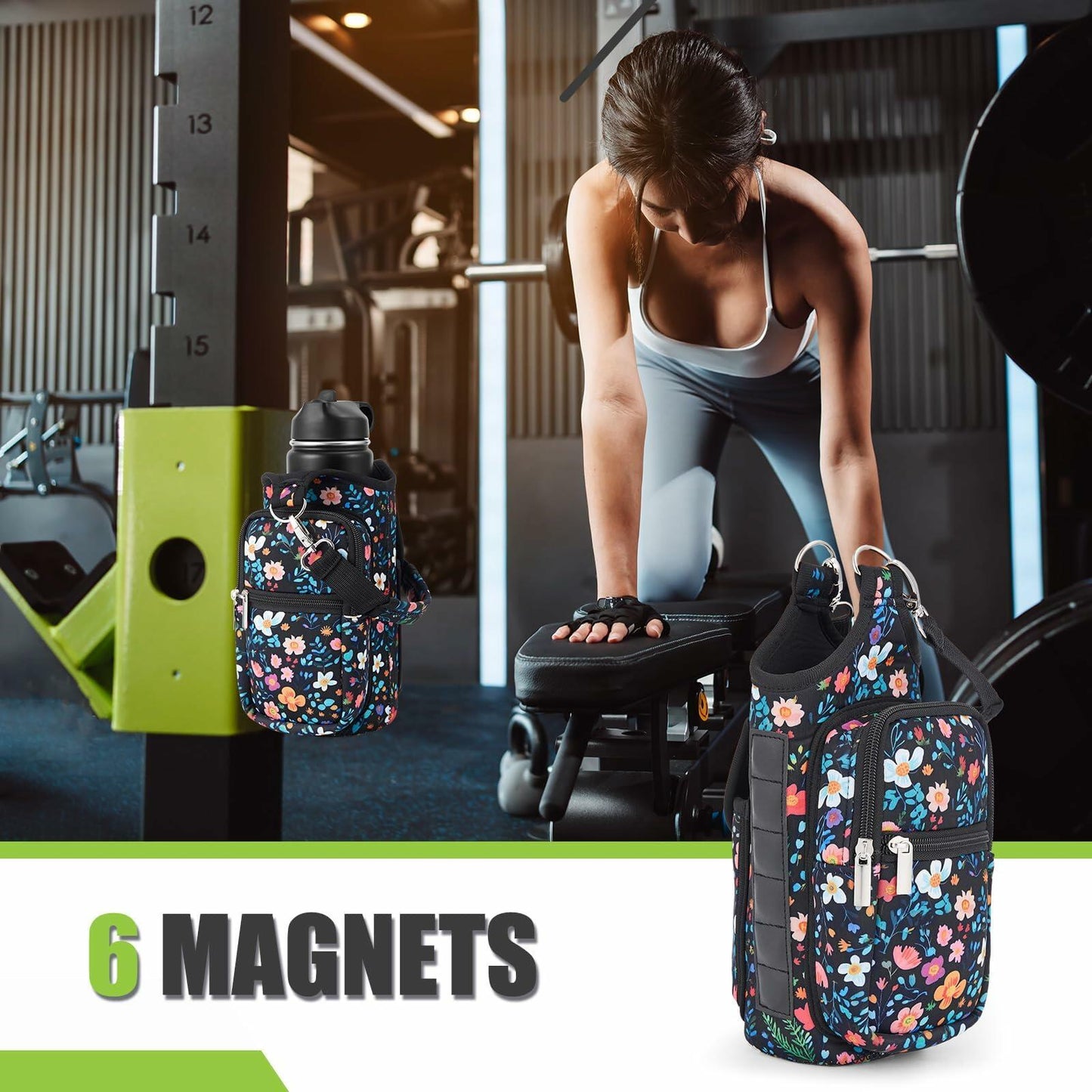 Domensi Magnetic Water Bottle Holder Carrier Bag with Phone Pocket Colorful