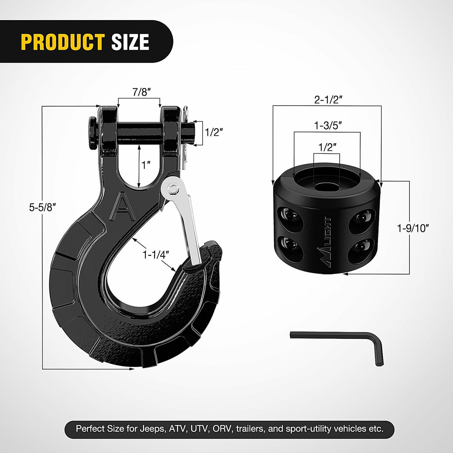 Nilight Forged Steel Winch Hook 3/8" Grade 70 Safety Latch Black