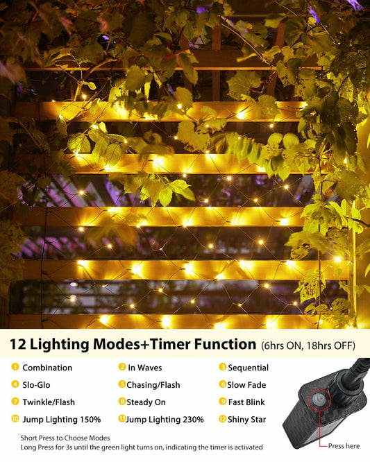 Brightown 360 LED Net String Lights 12FT Warm White Mesh for Bushes Decor