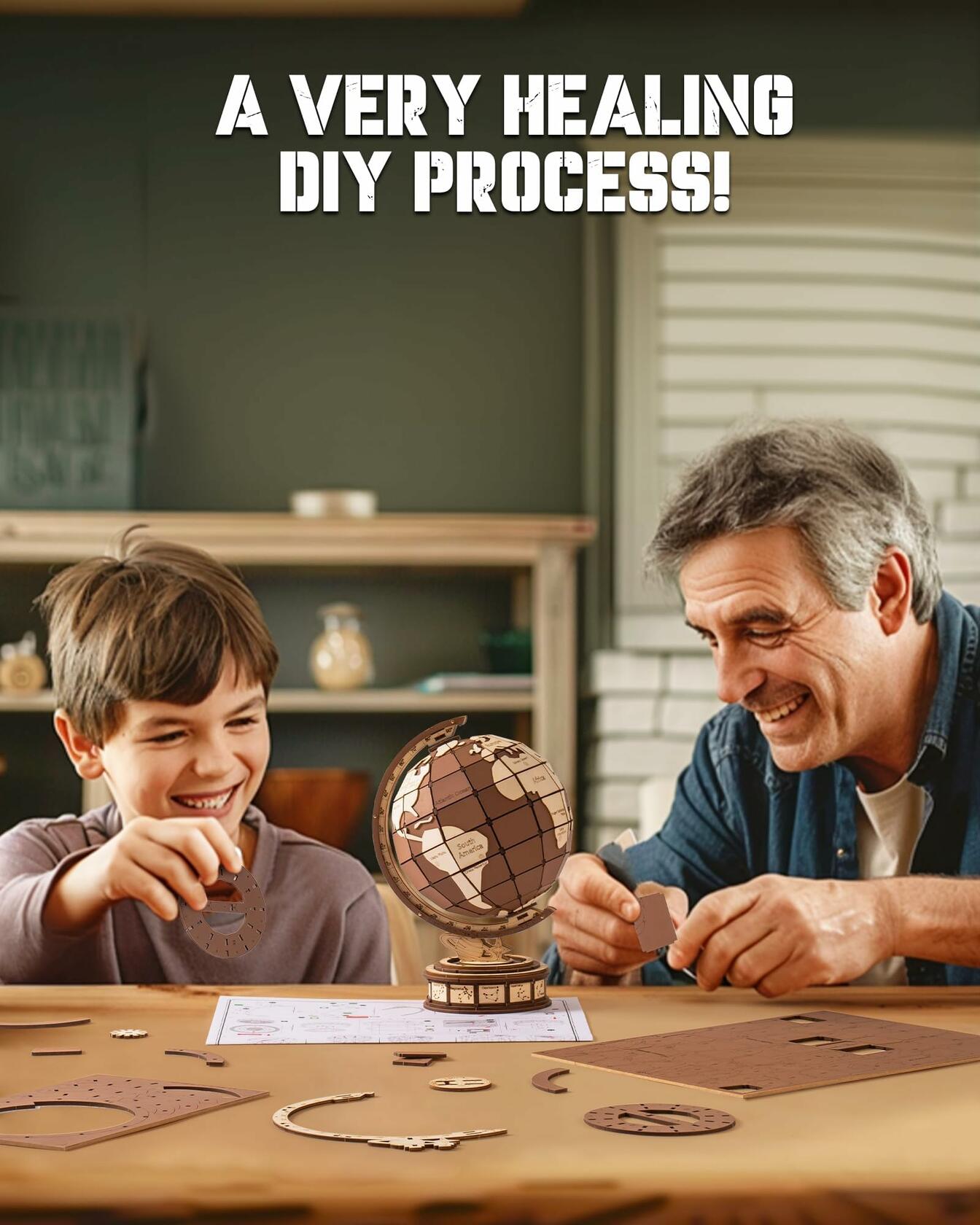Rolife 3D Wooden Globe Puzzle Model Kit 277 Pcs Vintage Wood Building Set