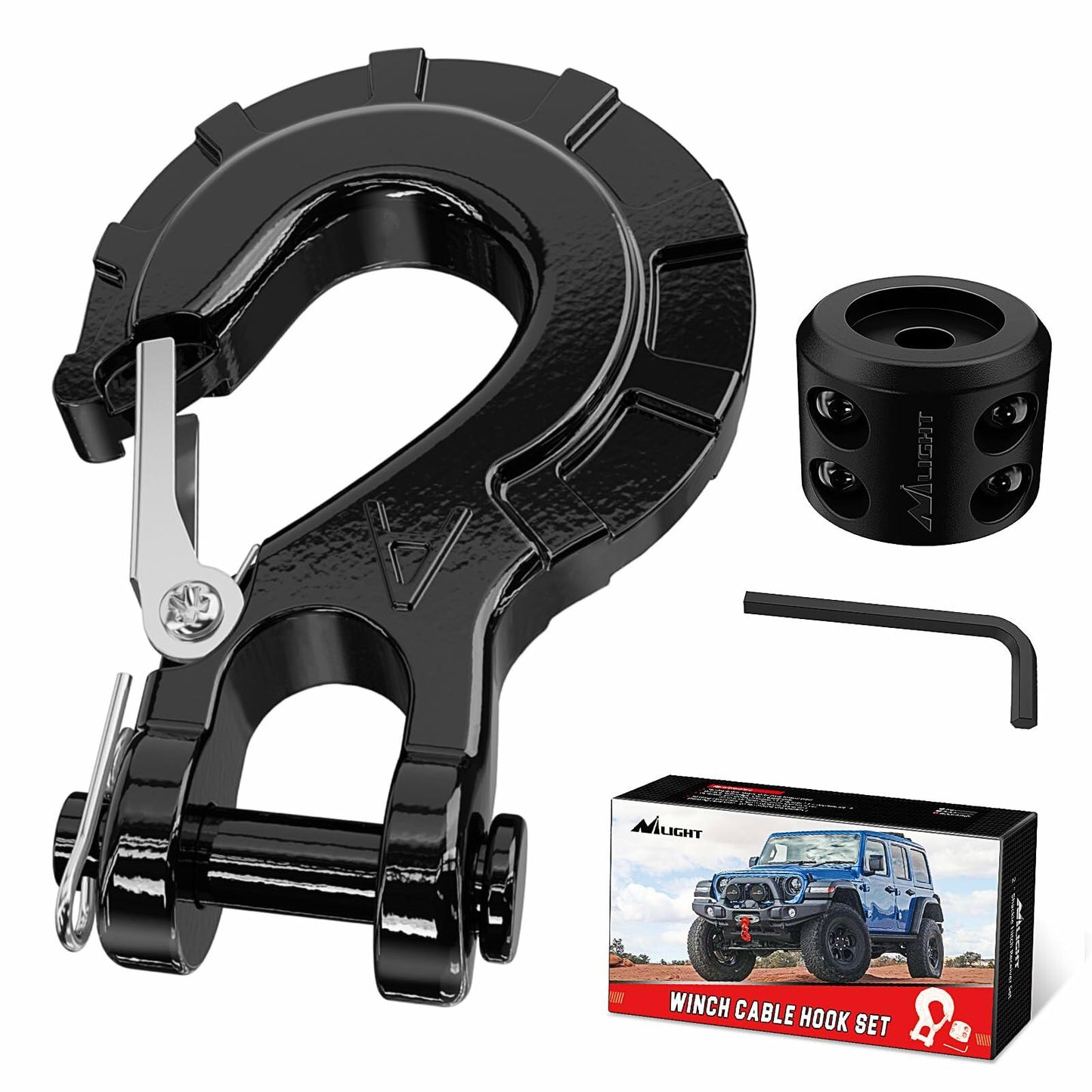 Nilight Forged Steel Winch Hook 3/8" Grade 70 Safety Latch Black