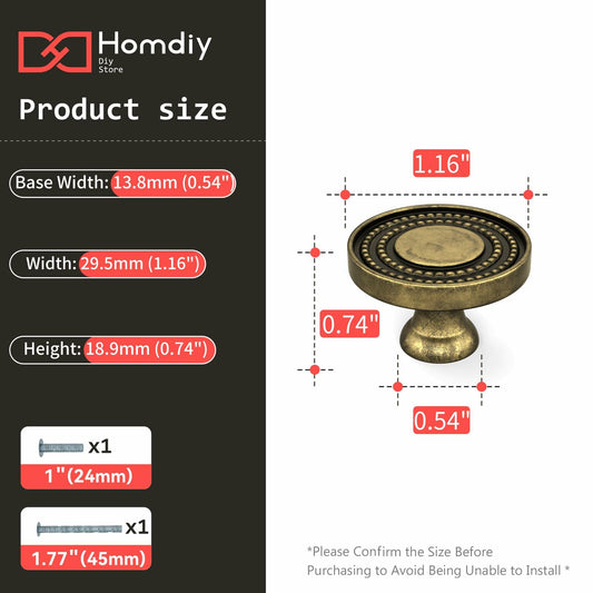 Homdiy 10 Pack Solid Gold Brass Knurled Zinc Alloy Cabinet Knobs Drawer