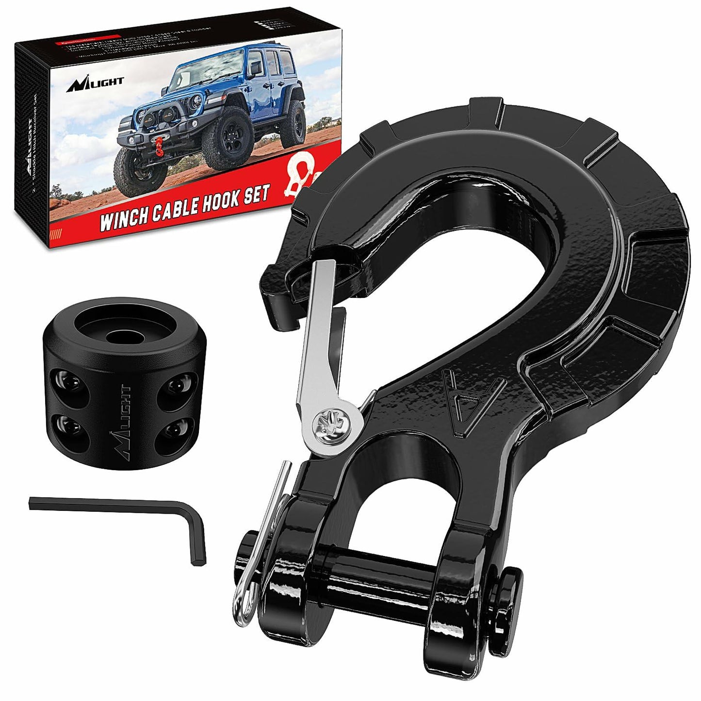 Nilight Forged Steel Winch Hook 3/8" Grade 70 Safety Latch Black