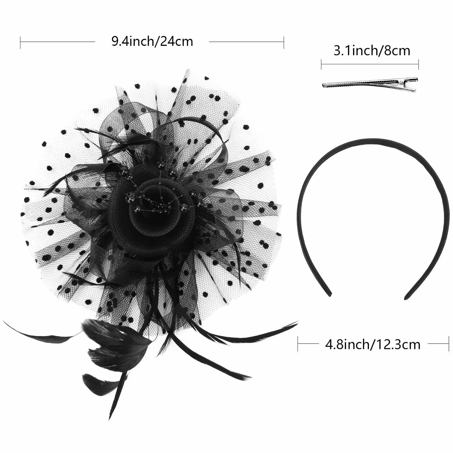 SHUERIET Women’s Black Feather Fascinator Hat 1920s Tea Party Derby