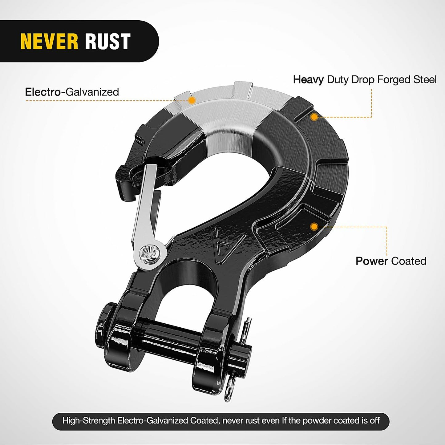 Nilight Forged Steel Winch Hook 3/8" Grade 70 Safety Latch Black
