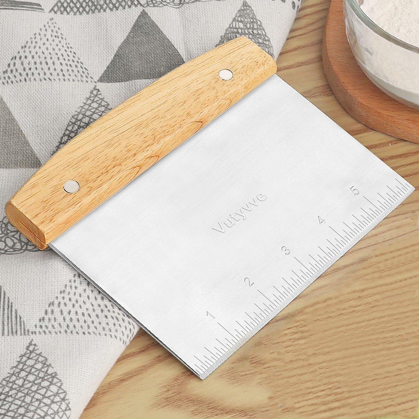 Vutyvve Dough Scraper Set, Wooden Handle Stainless Steel + 2 Plastic, 3 Pc