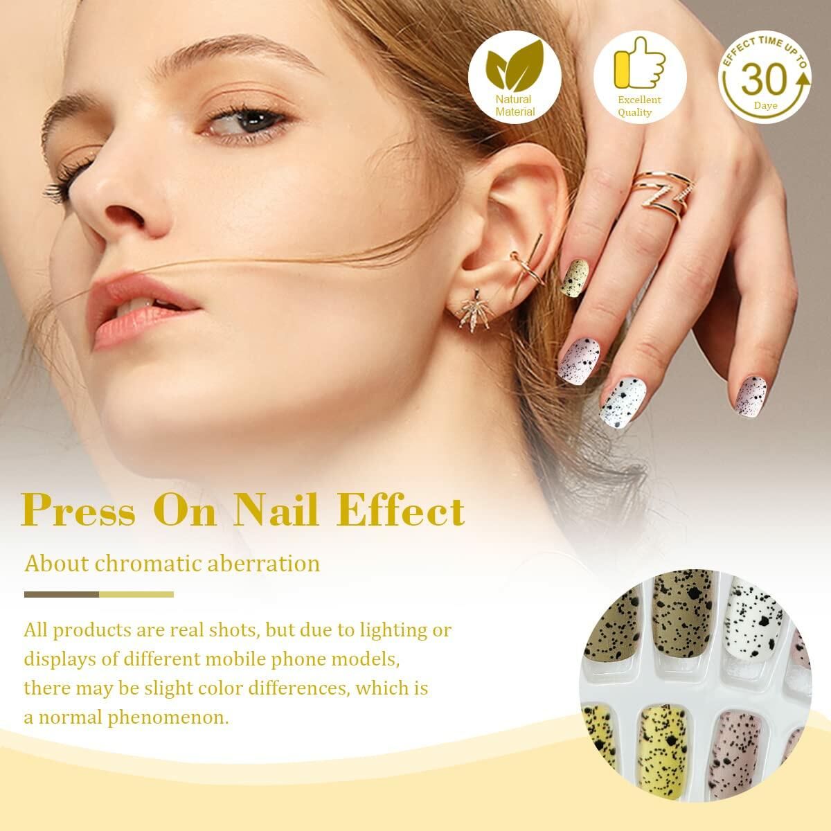 24Pcs Easter Acrylic Press On Nails Medium Daisy Floral Square False Nails