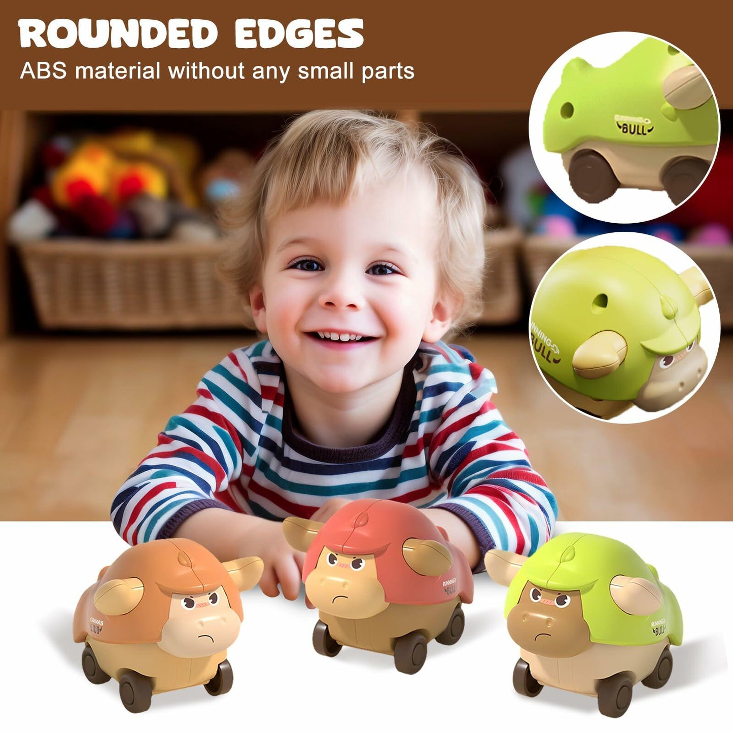 Press and Go Cars Toddler Toy Bull Animal Car for 1 Year Old Boy