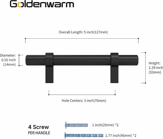 goldenwarm 6 Pack Black 5 Inch Cabinet Handles Stainless Steel Zinc Alloy