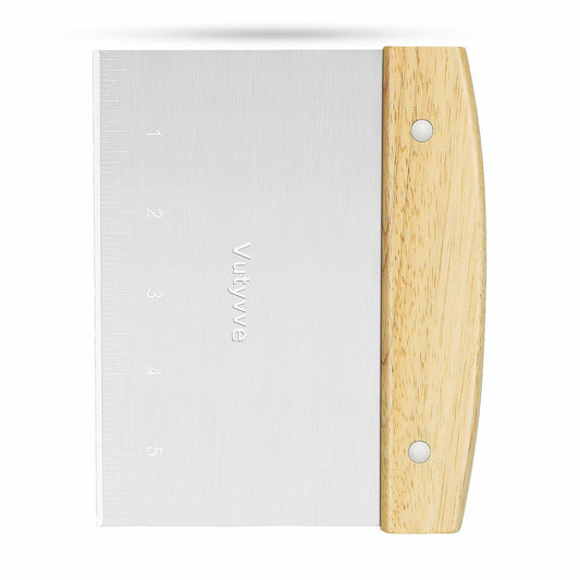 Vutyvve Dough Scraper Set, Wooden Handle Stainless Steel + 2 Plastic, 3 Pc