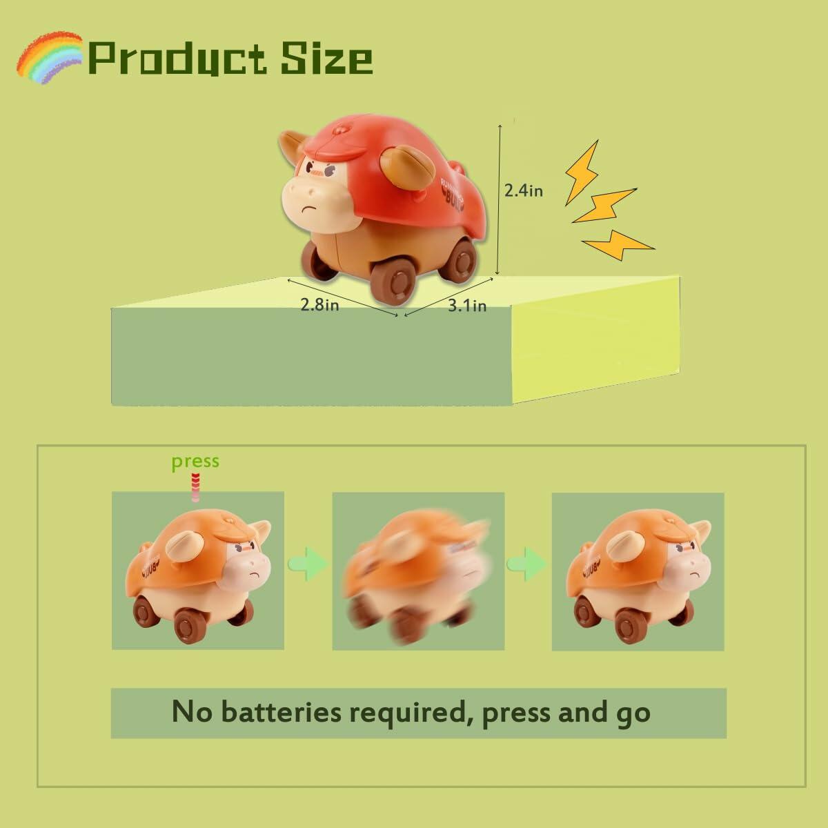 Press and Go Cars Toddler Toy Bull Animal Car for 1 Year Old Boy