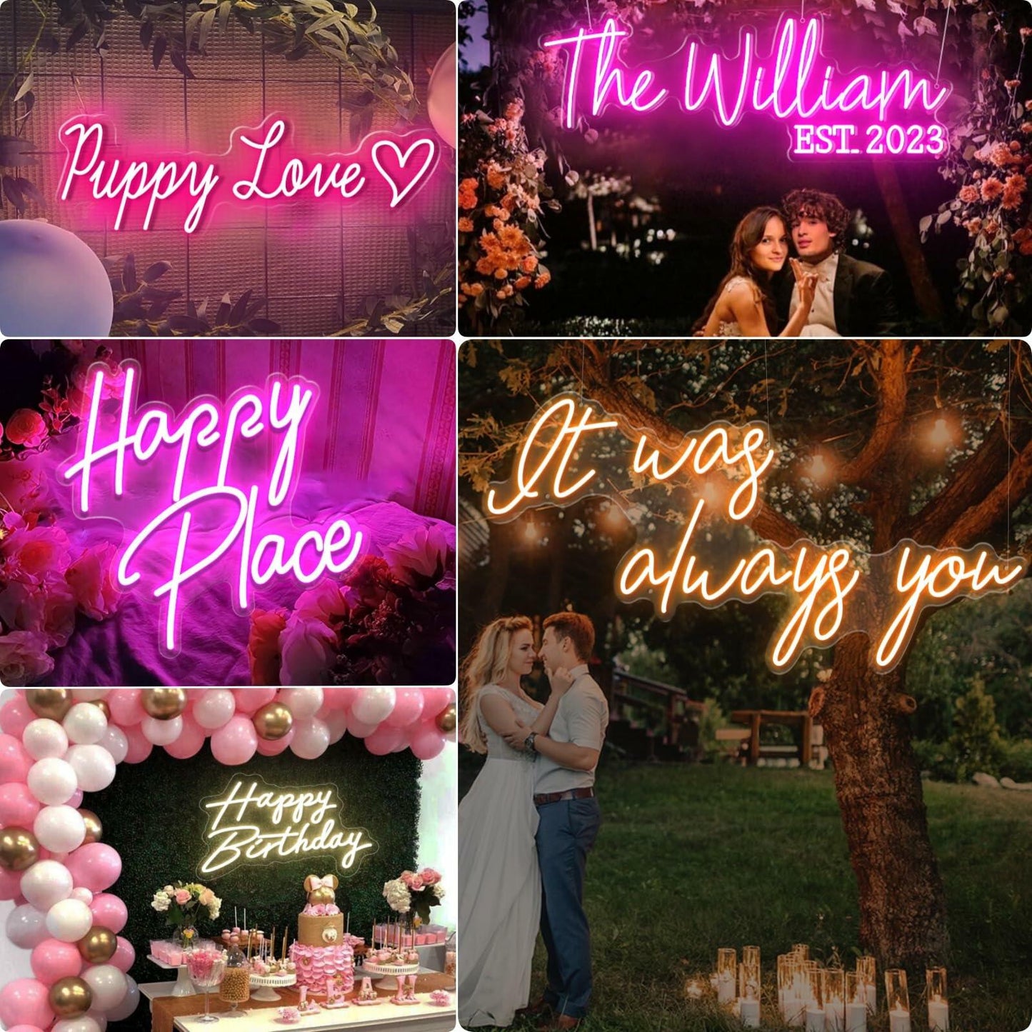 Neon Sign LED Wall Decor Pink Blue USB Powered Dimmable Light