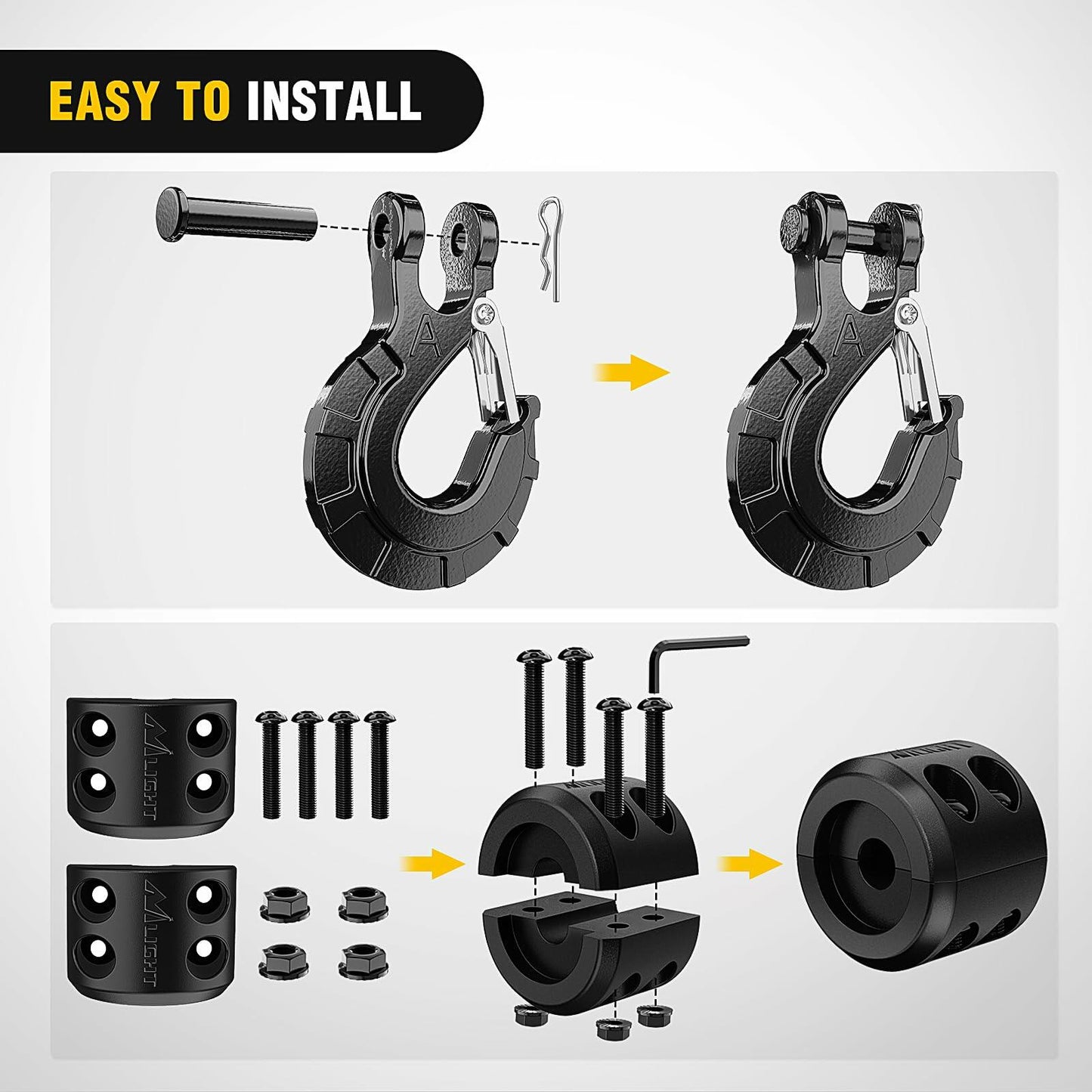 Nilight Forged Steel Winch Hook 3/8" Grade 70 Safety Latch Black